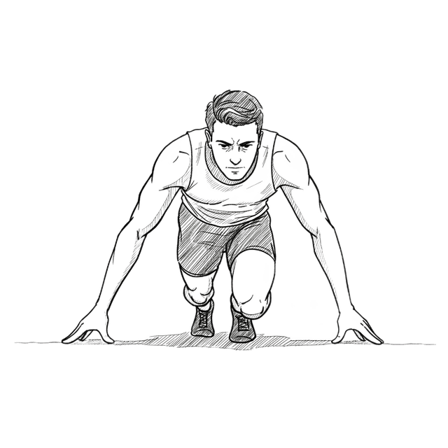 Мужчина приготовился к старту на беговой дорожке